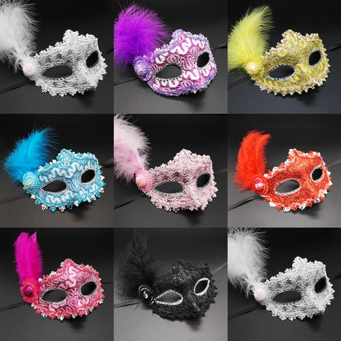 Maschera Da Mascherata Stile Venezia Pizzo Piuma Elegante Paillettes Accessori Per Feste Halloween Carnevale Per Donne Ragazze
