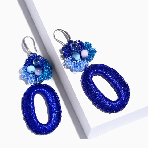 Bohemian Handmade Flower Drop Earrings Beaded Woven Crochet Large Oval Hoop Ethnic Style Dangle Jewelry For Women