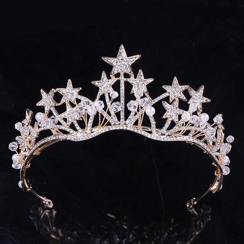 Corona Novia Estrella Diamantes Cristal Perla Artificial Hecho A Mano Tiara Boda Accesorio Cabello Para Mujeres Estilo Princesa