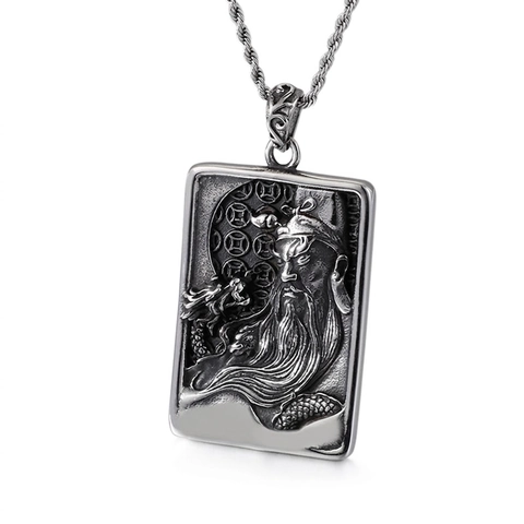 Colgante Rectangular De Acero Inoxidable Vintage Hombre Guerrero Relieve Dios Marcial Patrón Dragón Joyería Étnica