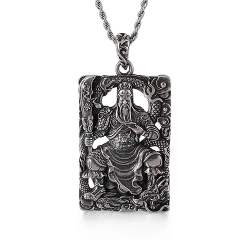 Colgante Rectangular De Acero Inoxidable Vintage Hombre Guerrero Relieve Dios Marcial Patrón Dragón Joyería Étnica