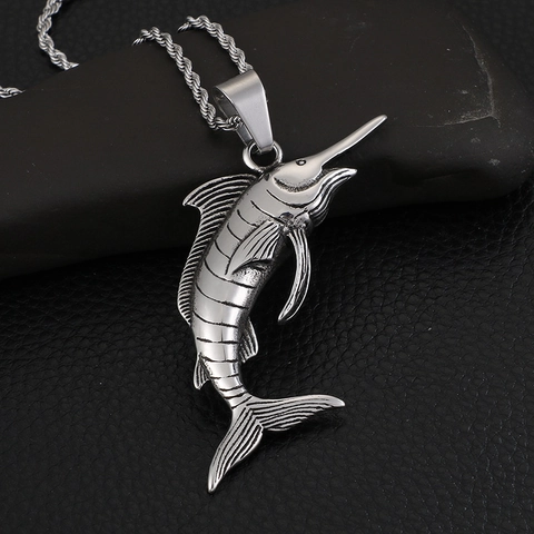 Edelstahl Schwertfisch Fächerfisch Anhänger Halskette Nautischer Seetier Schmuck Cooles Accessoire Für Herren Damen
