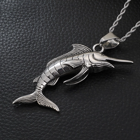 Pendente Pesce Spada Marlin Vintage In Acciaio Inossidabile 316L Gioielli Animali Punk Per Uomini