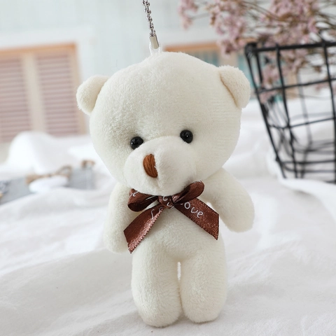 Mini Orsetto Di Peluche Portachiavi Morbido Peluche Corto Bambola Animale Con Fiocco Nastro Stampa Love Per Borsa Regalo Festa