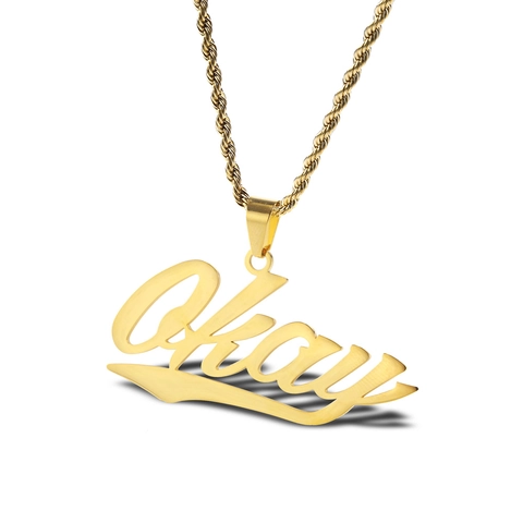 Okay Letter Pendant Necklace Titanium Steel 18K Gold Plated Hip Hop Rap Style Twist Rope Chain Unisex Punk Accessory