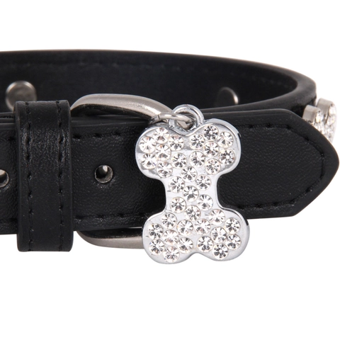 Pet Collar PU Leather Rhinestone Bone Pendant Sparkling Adjustable Fashion Neck Strap For Small Dogs Cats