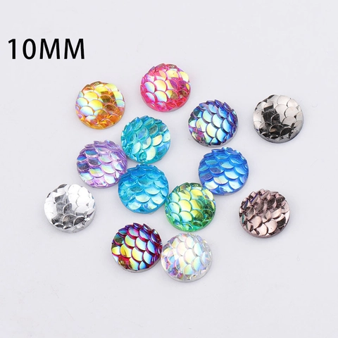 Runde Flatback Cabochons Harz Fischschuppen Meerjungfrau Muster Irisierend DIY Schmuckherstellung Handwerk Charms Zubehör Dekoration