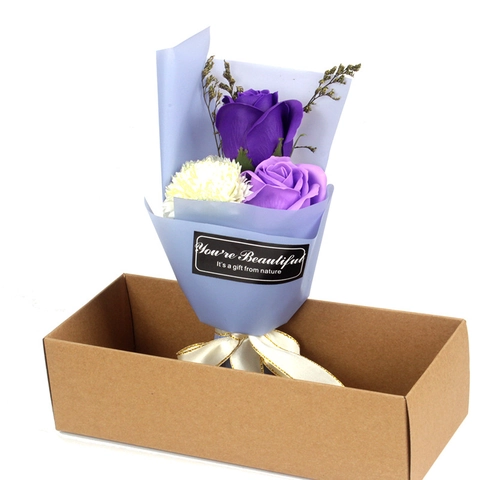 Artificial Soap Flower Bouquet Gift Box With Roses Carnations Kraft Paper Packaging For Mother Day Valentine Birthday Gift