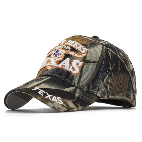 Camouflage Baseball Cap Embroidered Texas Map Flag Adjustable Outdoor Cotton Acrylic Vintage Style Curved Brim Hat