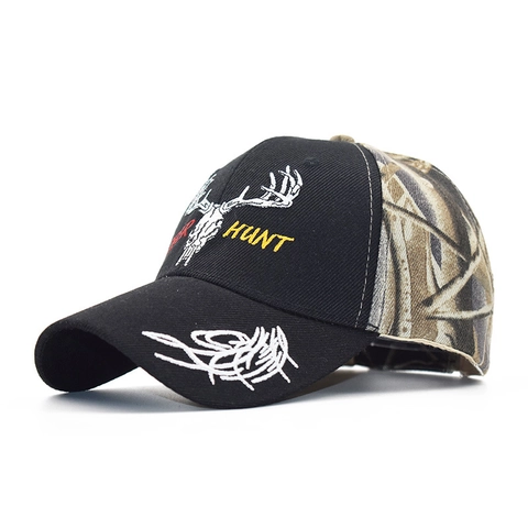 Gorra De Béisbol De Caza Para Hombre Con Bordado De Calavera De Ciervo Patrón Camuflaje Algodón Ajustable Sombrero Retro
