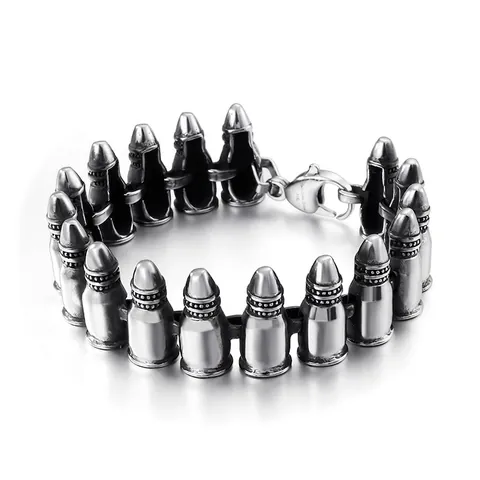 Bracciale Catena Proiettili Acciaio Inossidabile 316L Stile Punk Gothic Rock Da Uomo Gioielli In Metallo Argento Vintage