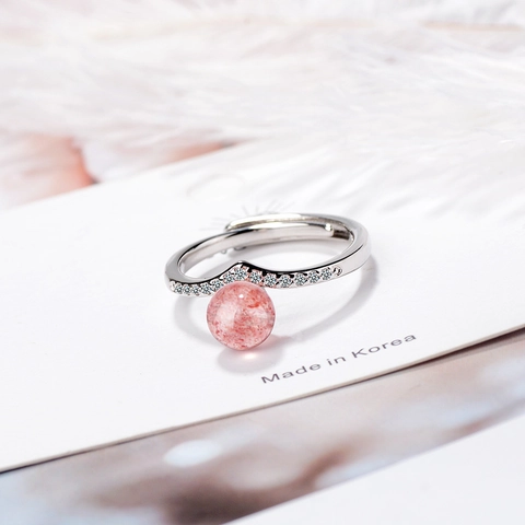 Erdbeerquarz Ring Zirkon Welle Verstellbar Offene Schleife Romantisch Schmuck Für Damen