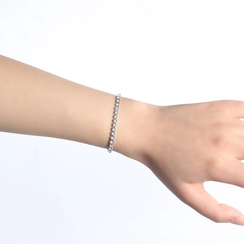 Bracelet Tennis En Acier Inoxydable Minimaliste Avec Zircone Cubique Ronde Fermoir Double Réglable Bijoux Mode Femme