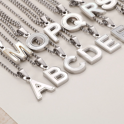 316L Stainless Steel Initial Necklace With Mother Of Artificial Pearl Shell Letter Pendant Minimalist Jewelry For Women