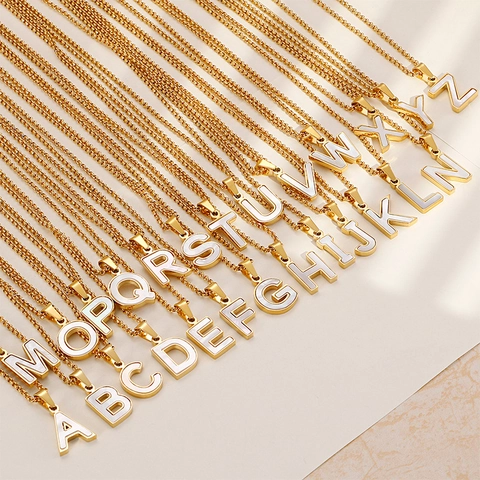 Alphabet Initial Buchstabe Anhänger Halskette Edelstahl 18K Vergoldet Perlmutt Muschel Minimalistischer Schmuck Damen