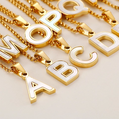Alphabet Initial Buchstabe Anhänger Halskette Edelstahl 18K Vergoldet Perlmutt Muschel Minimalistischer Schmuck Damen