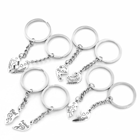 Mutter Tochter Beste Freunde Herz Geteilt Schlüsselanhänger Legierung Schriftzug Spleißen Schlüsselring Anhänger Für Damen Mädchen Schmuck Geschenk