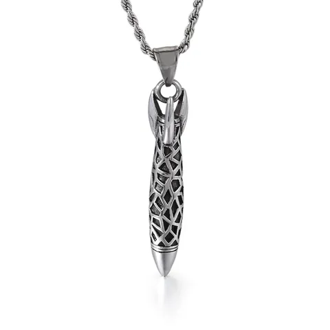 Retro Stainless Steel Rocket Pendant Hollow Geometric Grid Design Vintage Industrial Punk Style Men Jewelry Accessory