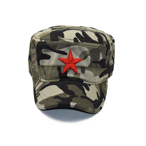Cadet Cap Vintage Military Flat Top Hat Cotton Camouflage Red Star Embroidery Adjustable Outdoor Sun Hat For Unisex