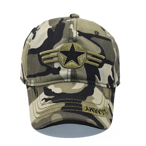 Military Style Camouflage Baseball Cap Cotton Canvas Adjustable Tactical Star Embroidery Outdoor Sun Hat For Men