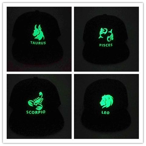 Cappello Da Baseball Luminoso Zodiaco Cotone Si Illumina Al Buio Hip Hop Visiera Piatta Cappello Da Sole Unisex Regolabile
