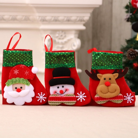 Kerstkous Decoratie Pailletten Manchet Rood Flanel Kerstman Sneeuwpop Rendier Beer Vakantie Cadeauzakje Ornament