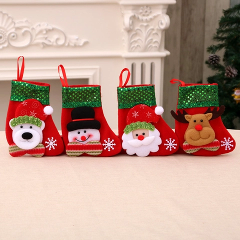 Kerstkous Decoratie Pailletten Manchet Rood Flanel Kerstman Sneeuwpop Rendier Beer Vakantie Cadeauzakje Ornament