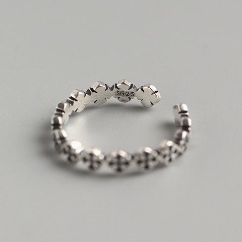 Vintage S925 Sterling Silver Cross Adjustable Ring For Women Retro Gothic Style Open Band Hipster Jewelry