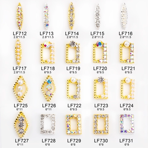 Nail Art Alloy Jewelry Marquise Rectangle Frame With Faux Artificial Pearl Rhinestone DIY Manicure Decoration For Women