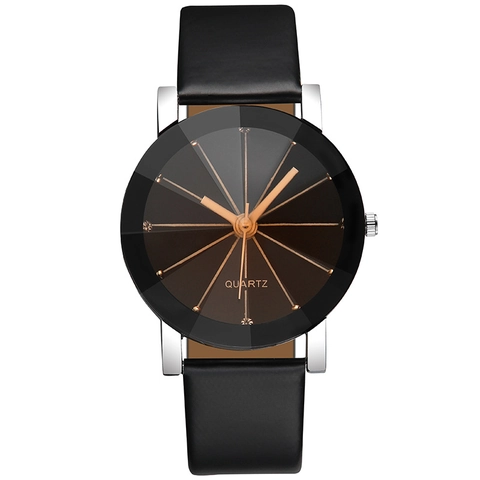 Fashion Quartz Watch PU Leather Strap Alloy Case Rhinestone Geometric Dial Analog Minimalist For Men Women
