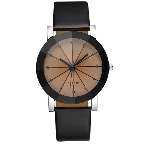 Fashion Quartz Watch PU Leather Strap Alloy Case Rhinestone Geometric Dial Analog Minimalist For Men Women