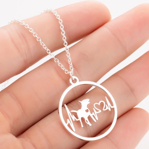 Roestvrijstalen Geometrische Ronde Hondensilhouet Hartslag EKG Ketting Voor Vrouwen Minimalistische Dierenliefhebber Sieraden Cadeau