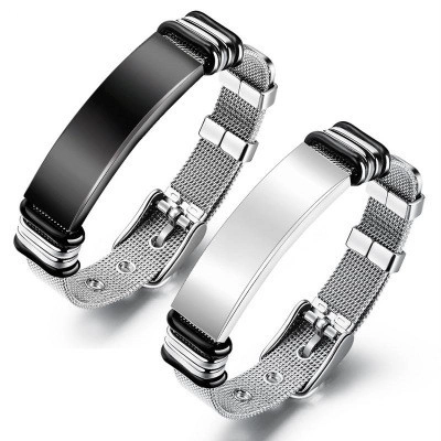 Herren Industrial Edelstahl Milanaise Armband Verstellbar Gravierbar Metall Armreif Lässiger Schmuck Geschenk Für Männer