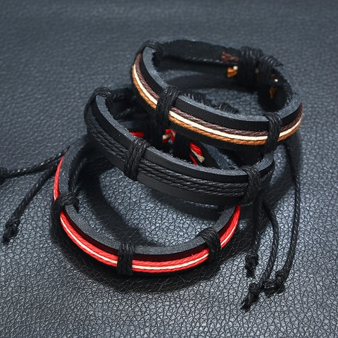 Vintage Woven Bracelet Synthetic Leather And Hemp Rope Braided Adjustable Punk Retro Style Jewelry For Men Women