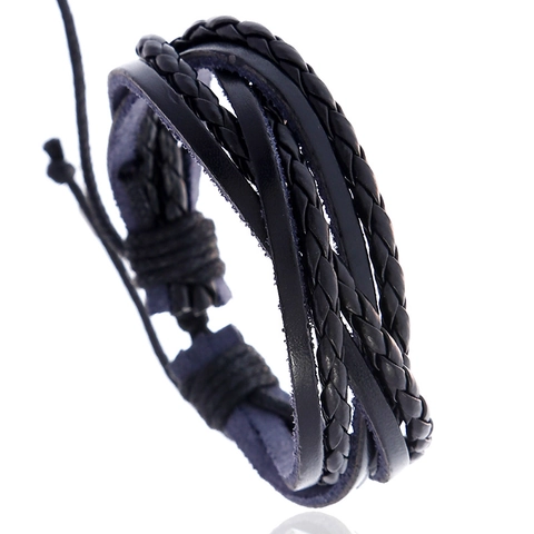 Echtes Rindsleder PU Wachsseil Mehrlagiges Geflochtenes Armband Retro Punk Verstellbarer Handschmuck Für Herren Damen