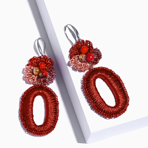 Bohemian Handmade Flower Drop Earrings Beaded Woven Crochet Large Oval Hoop Ethnic Style Dangle Jewelry For Women