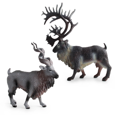 Realistic Wild Animal Model Reindeer And Markhor Figurine Plastic Solid Simulation Toy For Education Desktop Decor