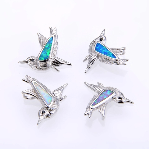 Hummingbird Charm Pendant Copper Inlaid Opal Cute Tiny Animal Bird Jewelry Making Findings DIY Necklace Bracelet Accessory