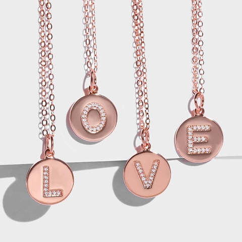 Collana Pendente Disco Rotondo Lettera Iniziale Rame Placcato Oro Zircone Gioielli Minimalisti Regalo Donna