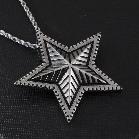 Ciondolo A Stella A Cinque Punte Vintage Acciaio Inossidabile Geometrico Inciso Stile Punk Rock Industriale Gioielli Per Uomo