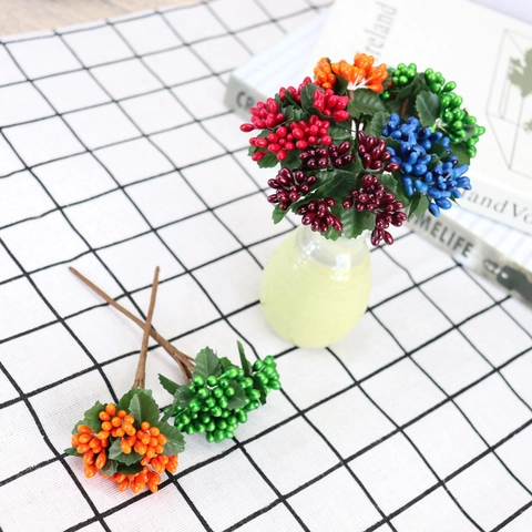 Artificial Berry Stems Stone Powder Fruit Iron Wire Branch For Home Table Decoration DIY Craft Accessories