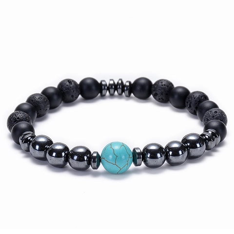 Natur Lava Stein Tigerauge Türkis Hämatit Perlenarmband Elastisch Energie Heilung Stressabbau Unisex Schmuck