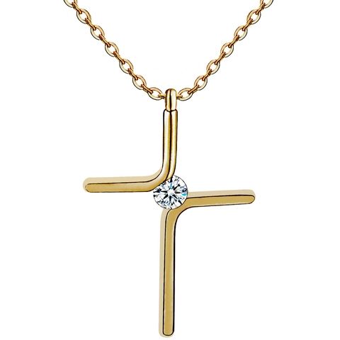 Collana Con Pendente A Croce Minimalista Acciaio Inossidabile Zircone Incastonato Gioielli Geometrici Chic Per Donna