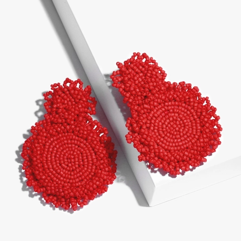 Seed Bead Earrings Bohemian Exaggerated Geometric Double Circle Handmade Drop Jewelry For Women And Girls