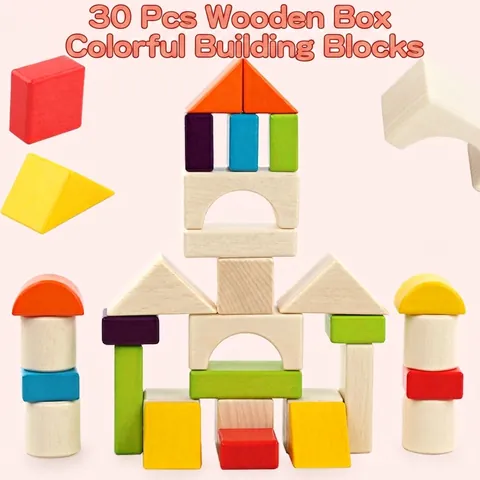 Blocchi Di Costruzioni In Legno Colorati Forme Geometriche In Faggio Giocattoli Educativi Con Scatola Per Bambini