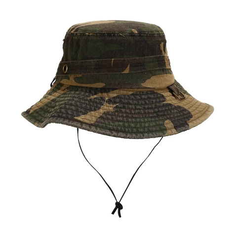 Sombrero De Pescador De Algodón Lavado Para Exterior Con Cordón Ajustable Camuflaje Táctico Protección Solar Vintage