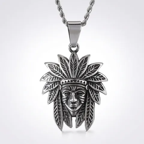 Pendentif Tête De Chef Indien Vintage En Acier Inoxydable Style Punk Rétro Hip Hop Bijoux Pour Hommes