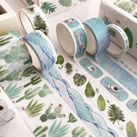 Washi Tape Nastri Adesivi In Carta Decorativa Per Scrapbooking DIY Diario Agenda Modelli Estetici Botanici Oceano Cartoni Animati