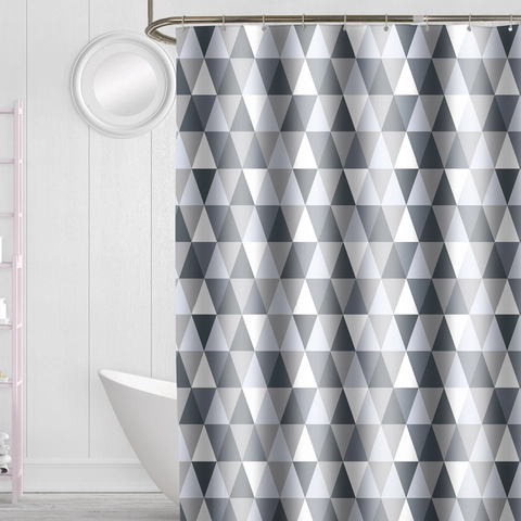 Waterproof Shower Curtain Thickened Polyester Geometric Triangle Pattern Mildew Resistant Bathroom Decor Metal Grommets