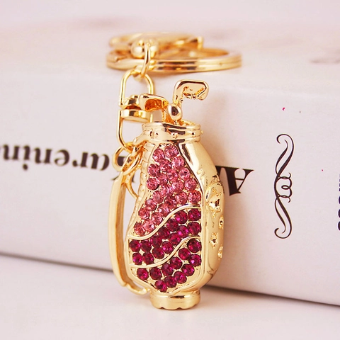 Crystal Rhinestone Golf Bag Keychain Zinc Alloy Metal Bag Charm For Women Men Gift Fashion Sporty Car Key Ring Accessory